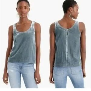 NEW J Crew Blue Gray Velvet Scoop Neck Sleeveless Dressy Tank Top Womens 2